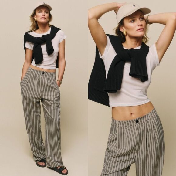 NEW Reformation Mason Pant in Slate Stripe - Picture 1 of 12